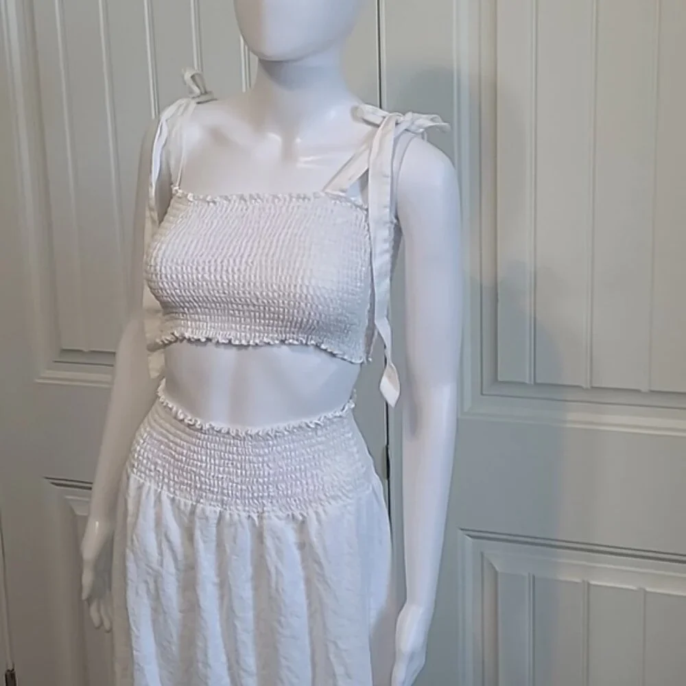 Reformation Willow Linen Two Piece Set Midi Length Skirt & Crop Top Size Small